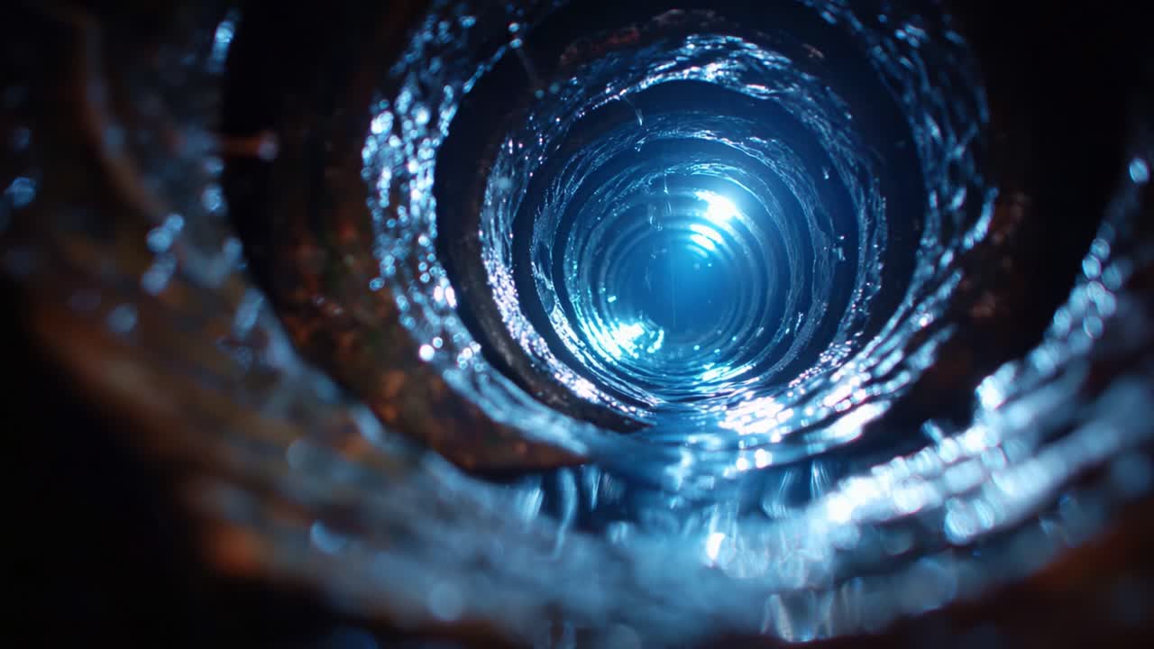 A Mystical View of a Circular Abyss with Glimmering Light at the Bottom, Creating an Enigmatic and Alluring Visual Journey into Darkness