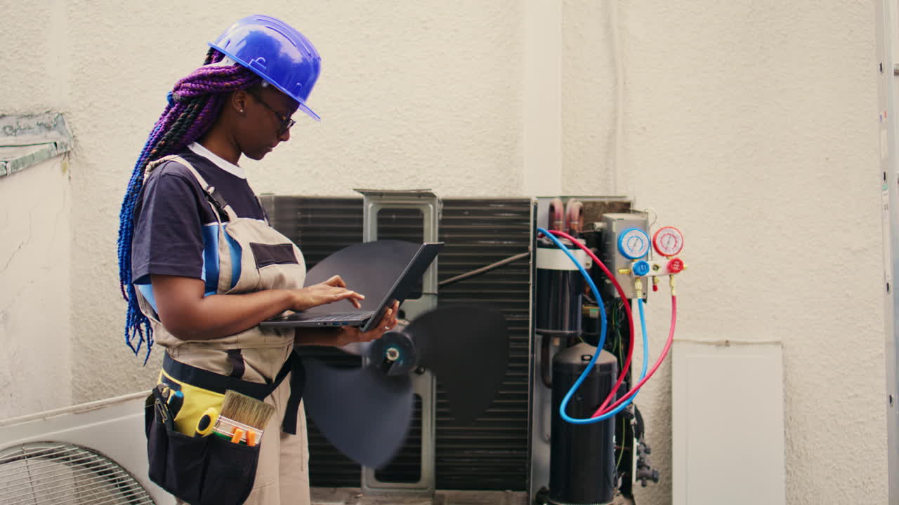 Repairman working on HVAC system