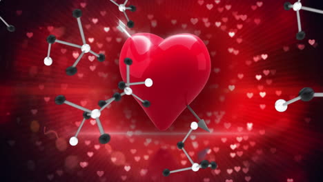 digital animation of molecular structures against red heart spinning on black background