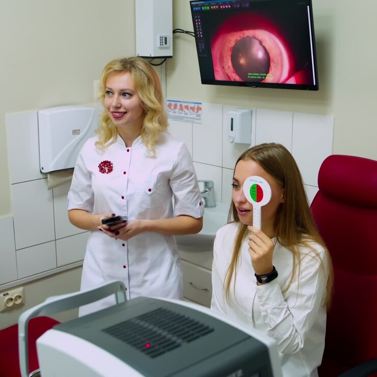 Ophthalmologist checking eye vision