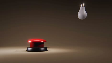 4k video of cartoon hand pushing red button and shining lightbulb.