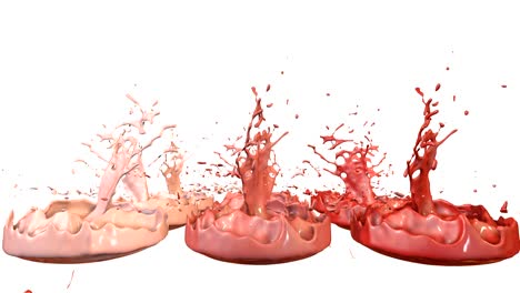 las pinturas bailan con la desaceleración del tiempo en fondo blanco. simulación de salpicaduras 3d de tinta en un altavoz musical que reproduce música. salpicadures como un fondo brillante en ultra alta calidad 4k. tonos de rojo 1