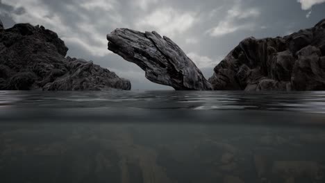 half underwater in northern sea with rocks