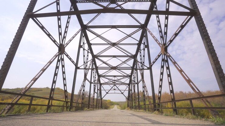 slow motion low angle of steel bridge