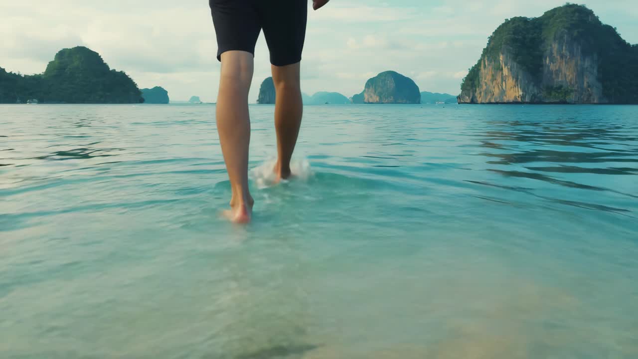 Person Walking on Tropical Beach