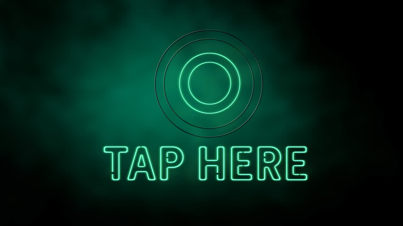 animación de palabras verdes toque aquí parpadeando en fondo verde oscuro con un círculo