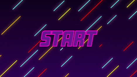 start text animation over colorful diagonal lines on dark background