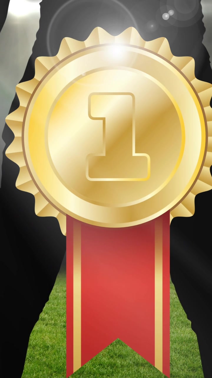 Animation of gold medal over silhouette of male baseball player