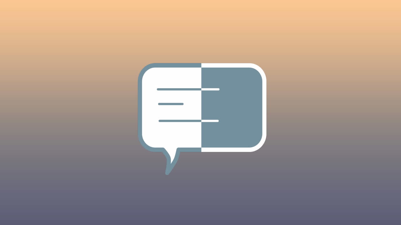 소셜 미디어 메시지 아이콘 데이터 처리의 애니메이션 오렌지색 배경