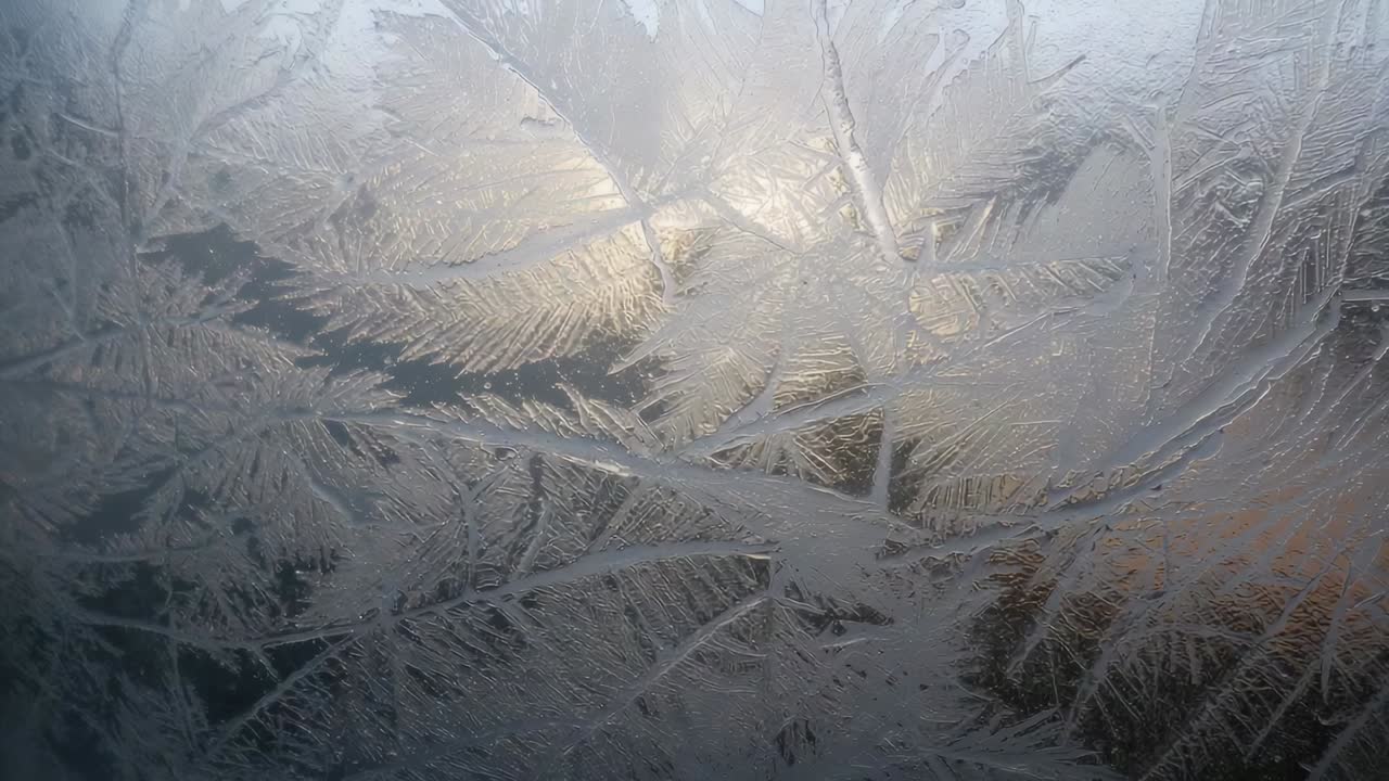 Shifting camera filming frosted glass inside room, light brightening to reveal crystals, left frame