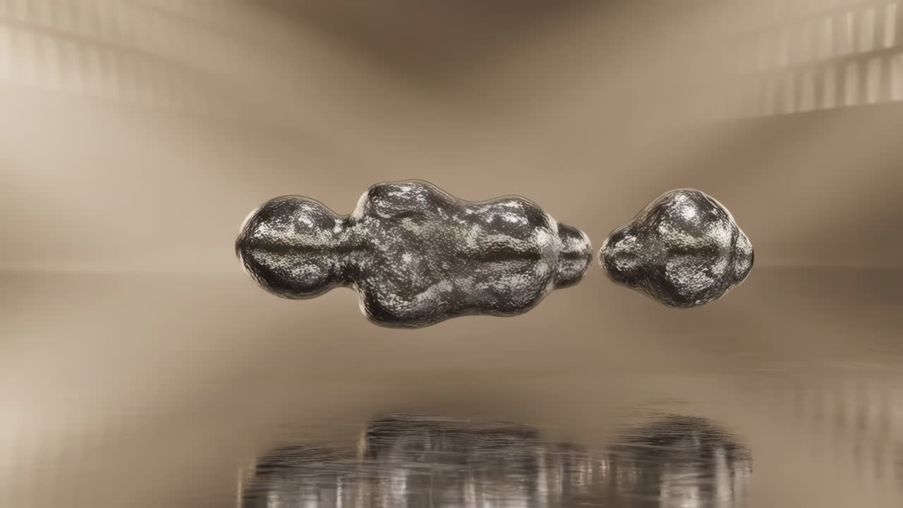 Abstract Metallic Amorphous Shapes Reflecting on Surface