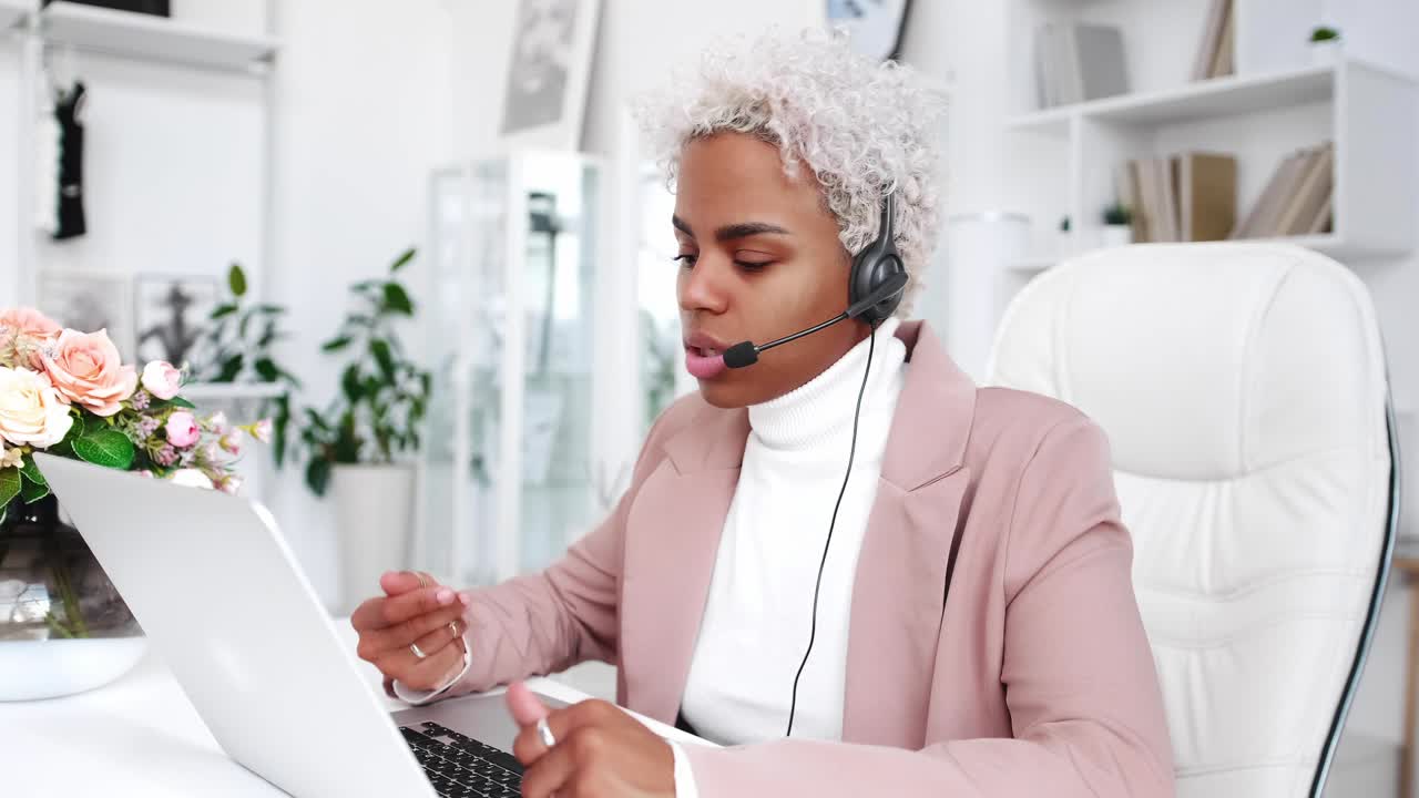 Young american woman psychologist works in online psychological support