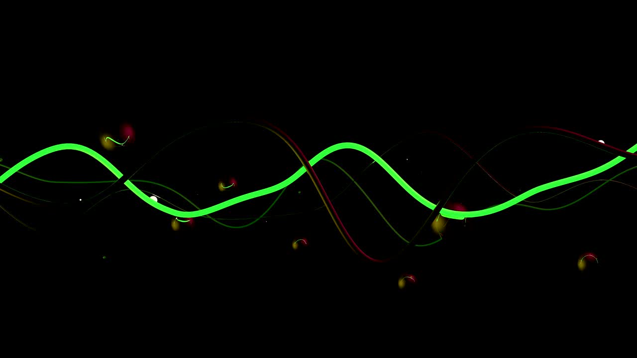 다채로운 파동과 구들은 검은 공간에 있습니다.