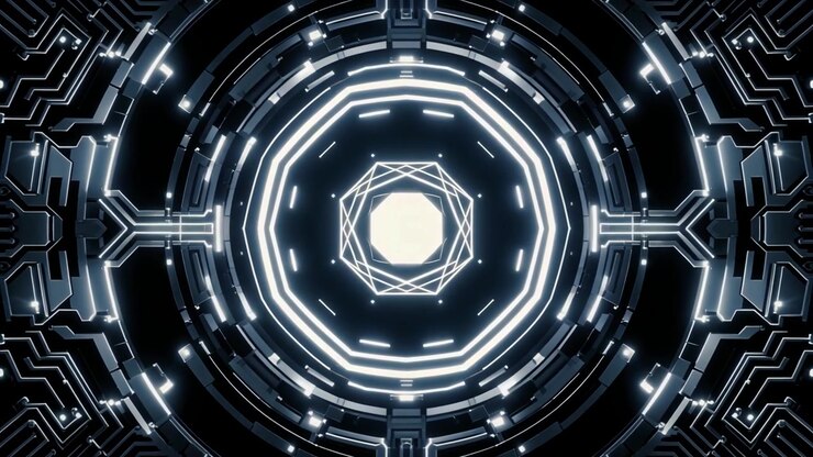 Abstract Futuristic Digital Tunnel with Glowing Circuit Lines Loop