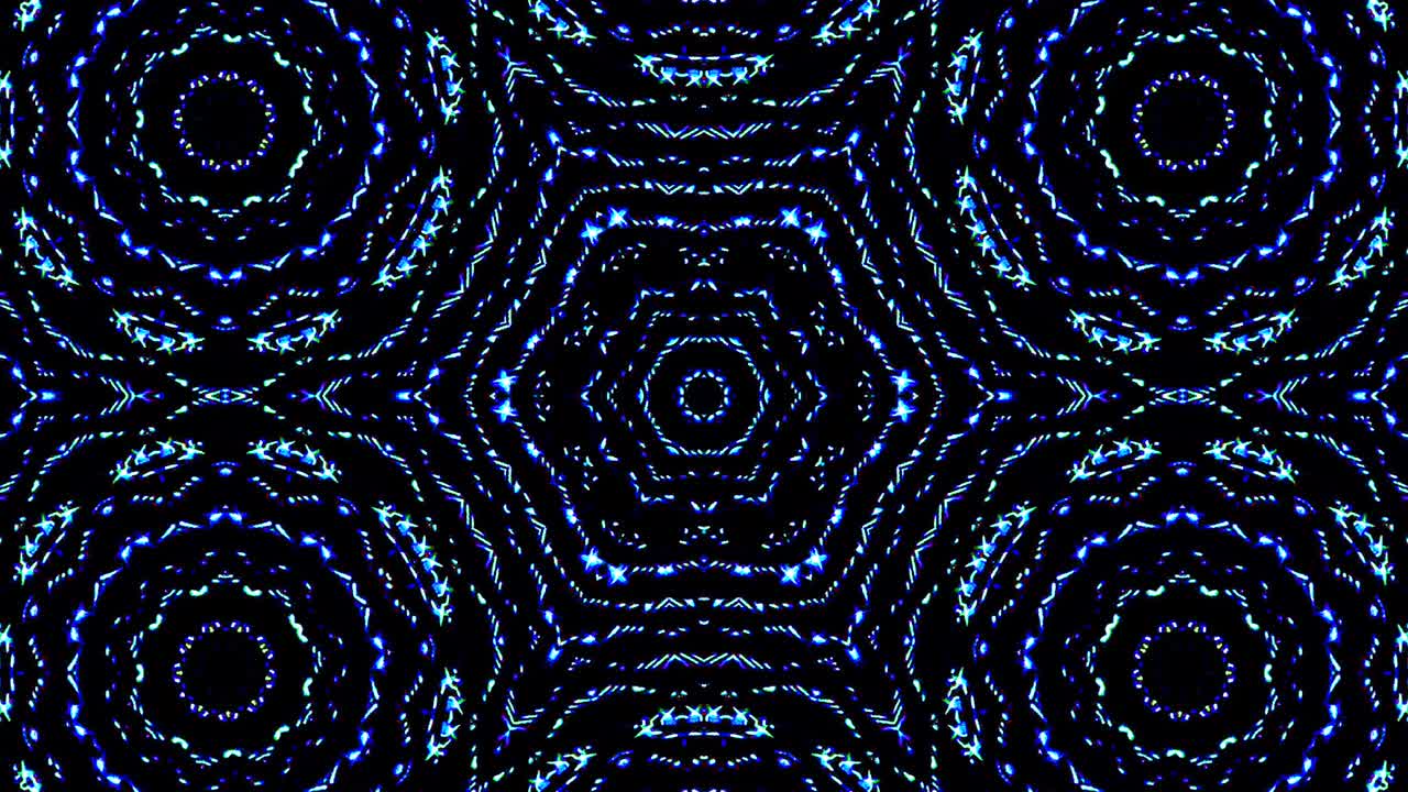 light wave abstract dots set blue color kaleidoscope black background