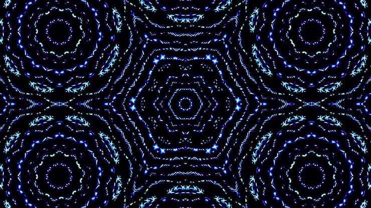 light wave abstract dots set blue color kaleidoscope black background