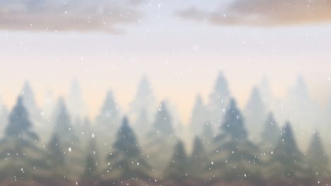 animation of snow falling over fir trees
