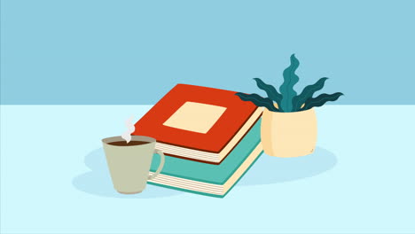 un acogedor rincón de lectura con café y plantas.