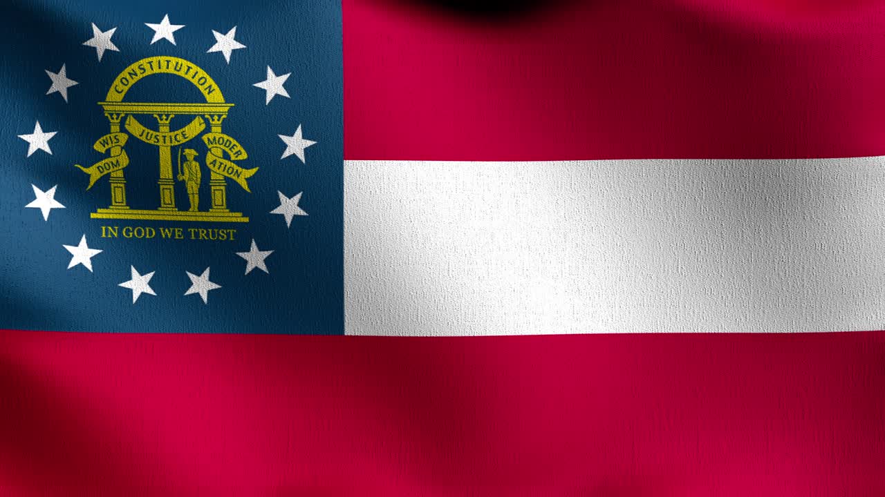 seamless loop 4k vdo: 미국 조지아 주 발, 바람에 불어서 고립 된 공식 애국적 추상 디자인, 흔들리는 표지 기호의 3d 렌더링 일러스트레이션