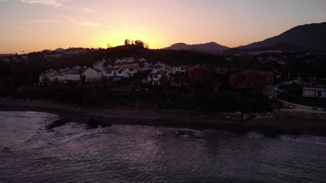 Aerial-Dolly-Sunset-Views-Of-Estepona-Coastline-In-The-Costa-Del-Sol