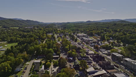 blue ridge georgia aerial v2 drone flyover the center of charming mountain town capturing leafy street views surrounded by scenic mountainscape on a sunny day - shot with mavic 3 cine - october 2022