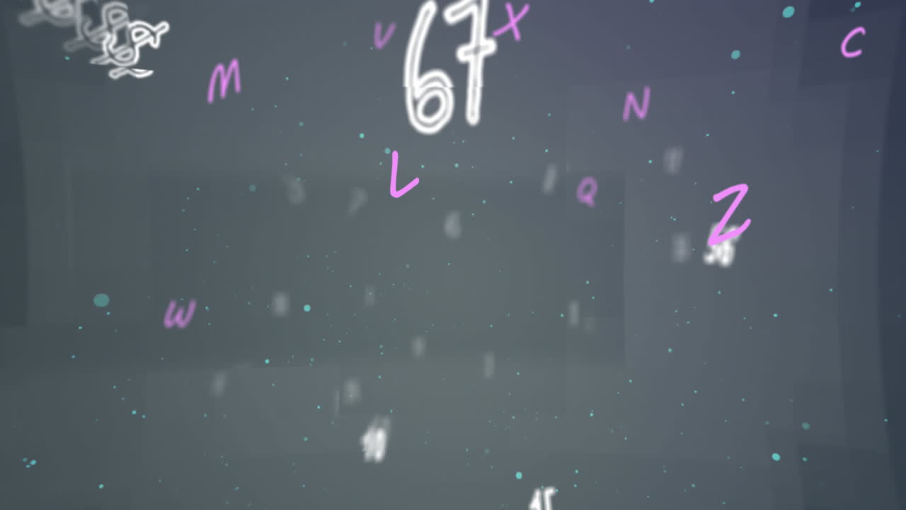 animación digital de múltiples números y alfabetos cambiantes contra un fondo negro