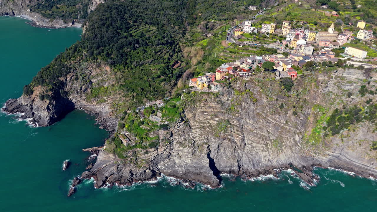 Corniglia, cinque terre, showcasing the coastline and village scenery, aerial view