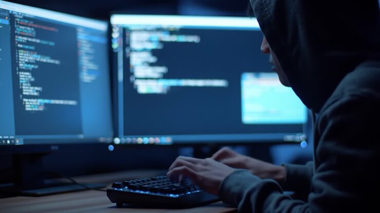 Focused and Intense: A Programmer in a Dark Environment Analyzing Code on Dual Monitors, Bringing Software Development to Life with Precision and Skill