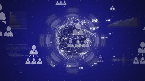 animación de la red de conexiones e iconos digitales en la interfaz