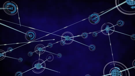 animación de una red de iconos digitales contra un fondo azul