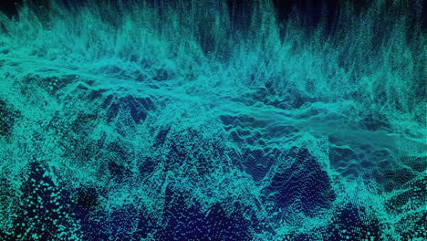 Animation of glowing green particles moving on black background