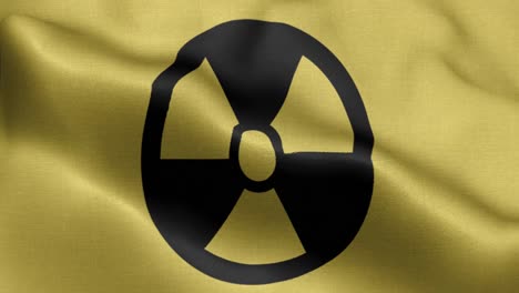 4k ondeando la bandera del logo nuclear en fondo amarillo