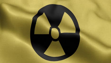 4k waving flag of the nuclear logo in yellow background