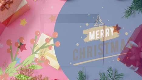 Animation-of-christmas-greetings-text-over-christmas-decorations