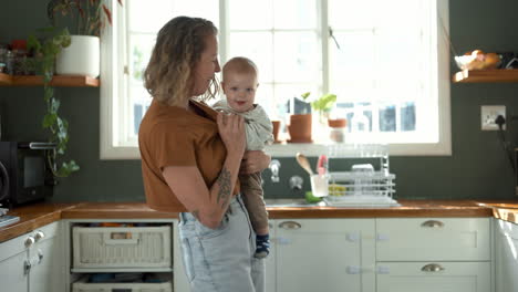 mother and baby in the kitchen