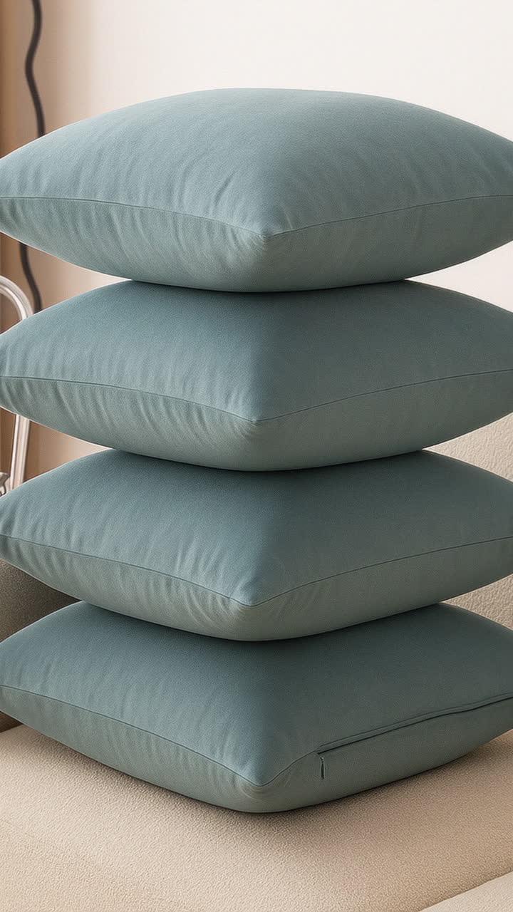 Beige Sofa with Teal Pillows in a Modern Living Room