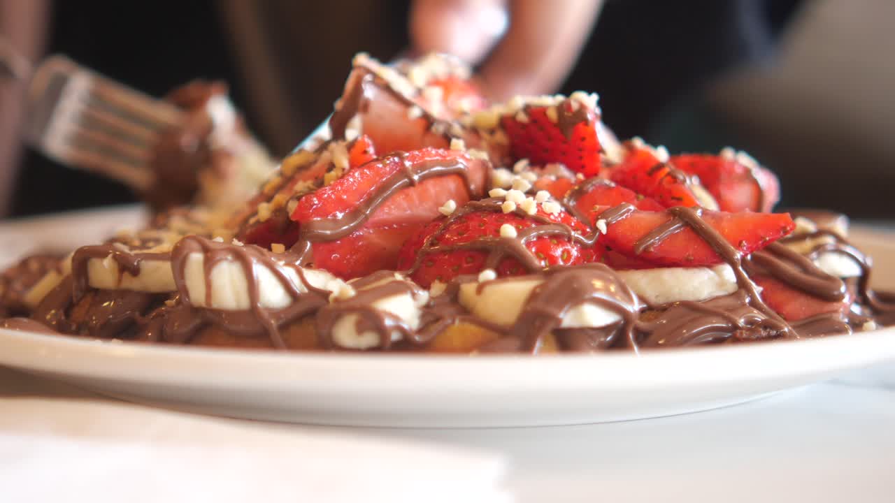 Waffle with Strawberries, Bananas, and Chocolate