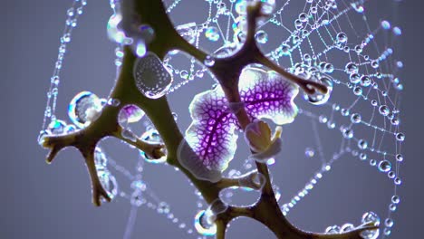 orchid and spiderweb with dew drops