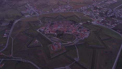 top view of the touristic medieval town almeida portugal during sunset, aerial