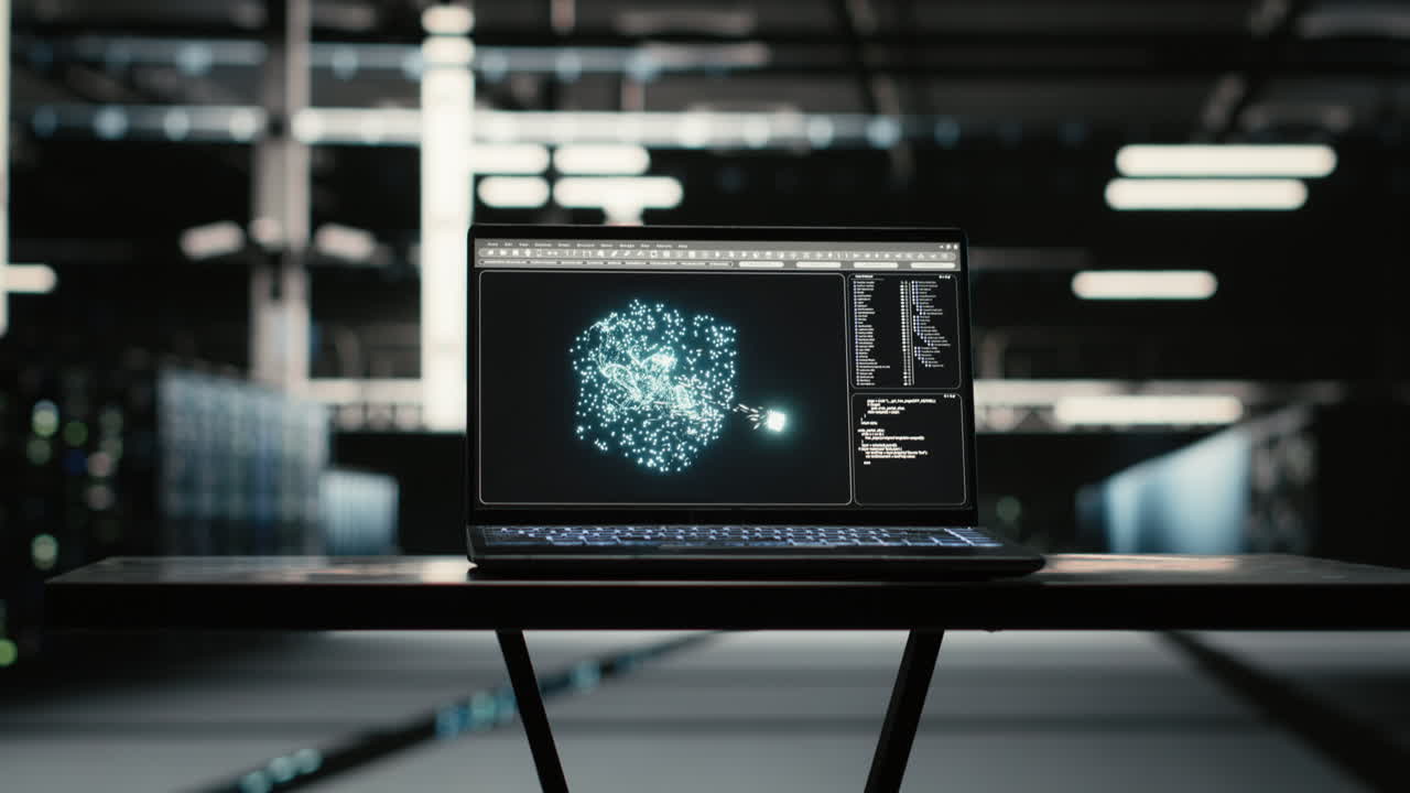 Close Up Of Ai On Data Center Laptop Using Neural Networks
