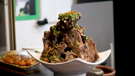 laeng saeb, street food thai dish of pork bones