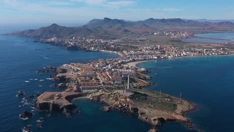 peninsula spain la manga menor cape palos aerial shot sunny day mountains