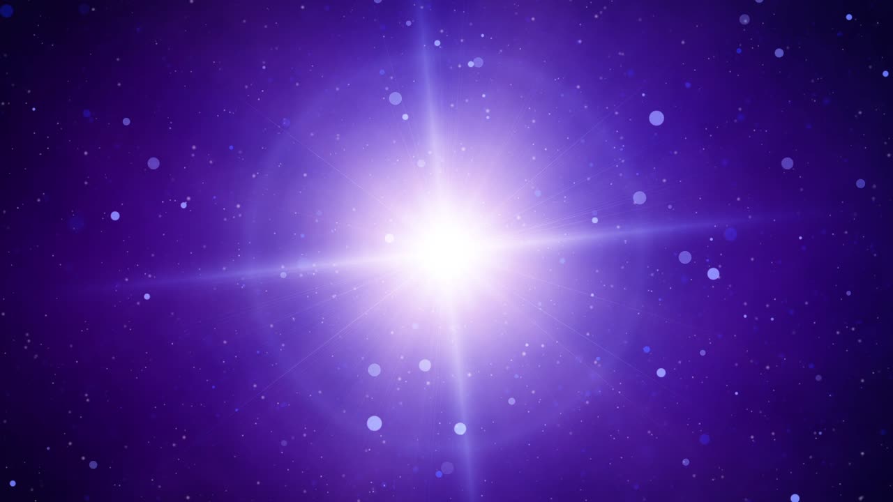 Glowing Purple Star – Dynamic Abstract Visual with Floating Particles, Cosmic Energy, and Shimmering Rays in a Vibrant, Futuristic Space Atmosphere