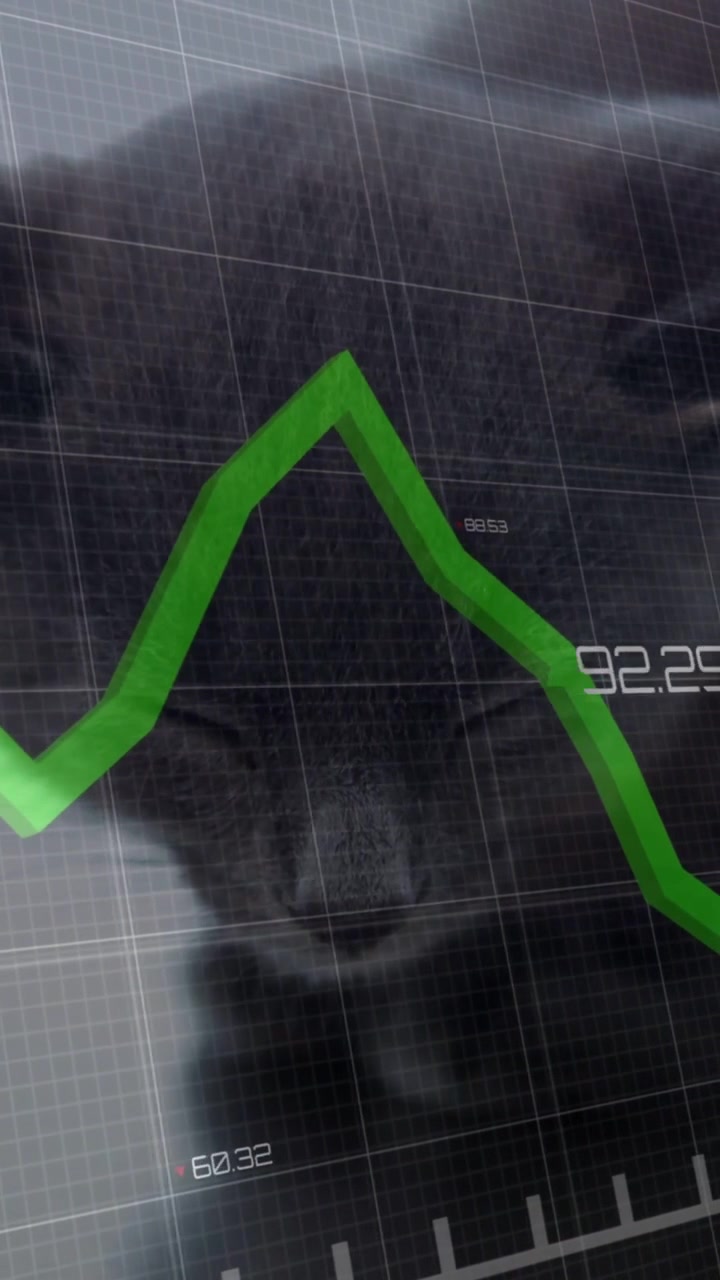 Vertical video: Cat face number showing, green line moving across grid on face, updating pet health