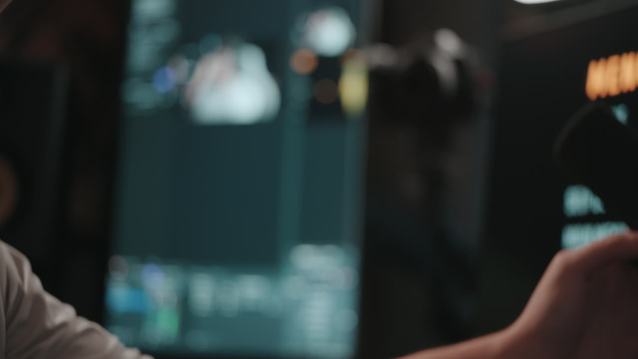 Person Holding Microphone in a Home Studio