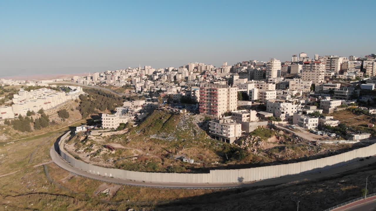Israel security fence in Jerusalem aerial view