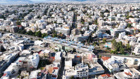 drone footage around the metro station in marousi, a suburb in the north of athens, greece