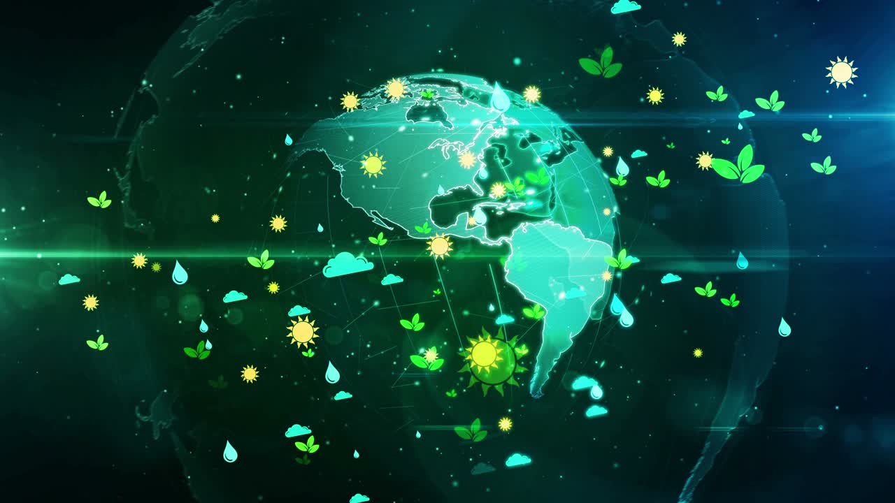 símbolos de medio ambiente y ecología en el bucle del globo mundial y fondo sin costuras