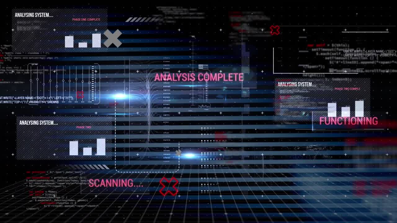 Animation of data processing on black background