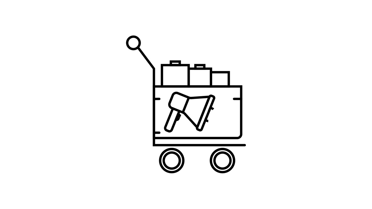 Animated Shopping Cart with Megaphone and Products for Promotion